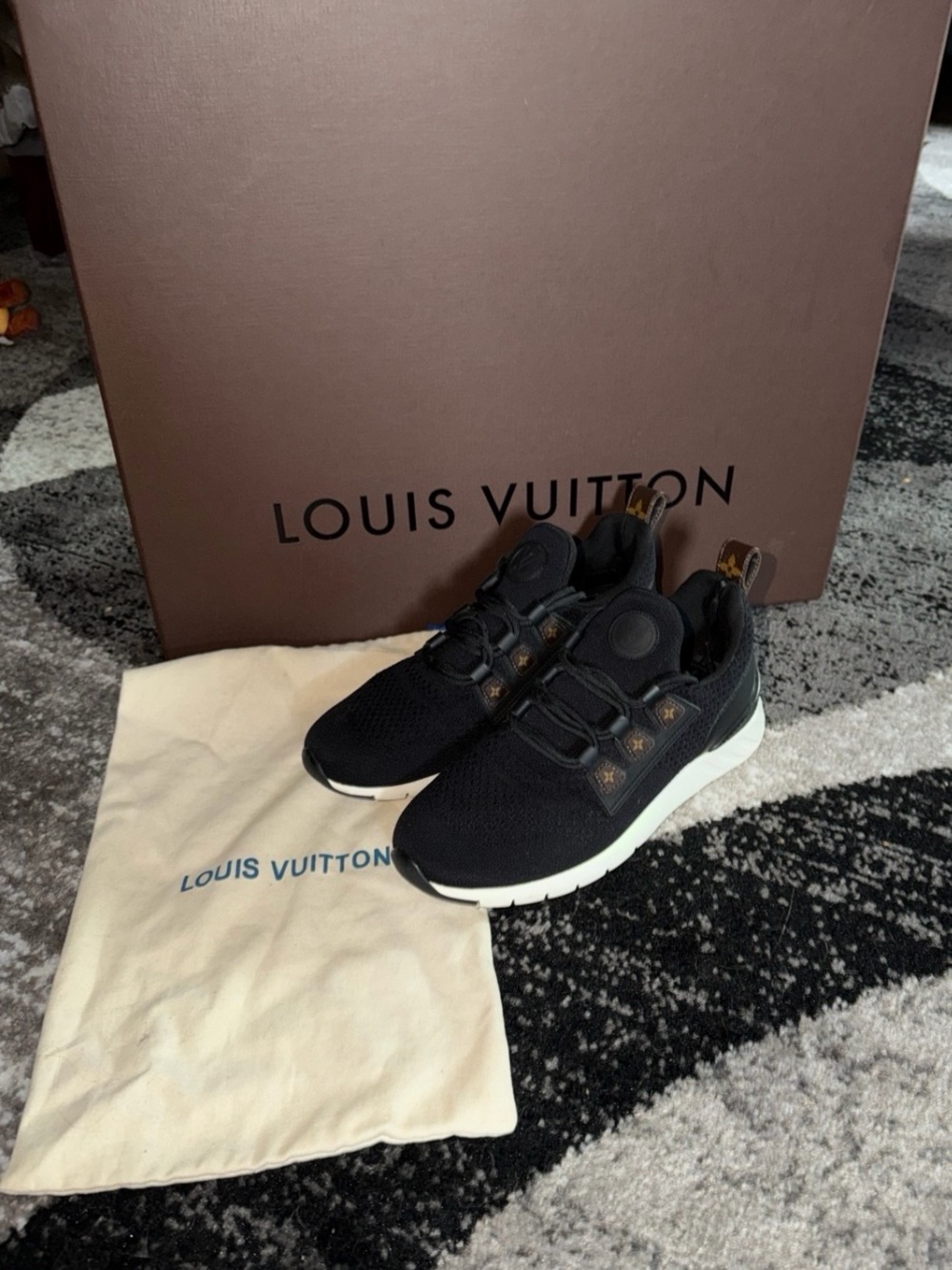 Louis Vuitton Black Knit Women's Athletic Sneakers with White Sole